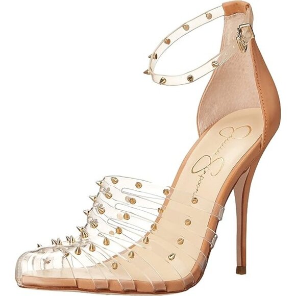 Jessica Simpson Shoes - Jessica Simpson Westah Studded Faux Leather Caged Dress Heels Womens Clear SZ 5M